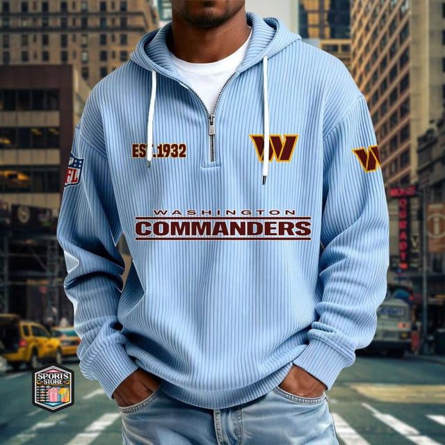 Washington Commanders Ribbed Texture Zipper Long Sleeve Hoodie PBXGQN4