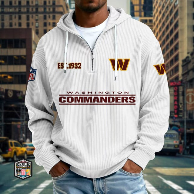 Washington Commanders Ribbed Texture Zipper Long Sleeve Hoodie PBXGQN4
