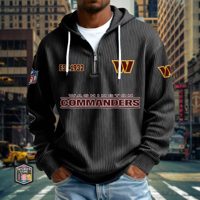 Washington Commanders Ribbed Texture Zipper Long Sleeve Hoodie PBXGQN4