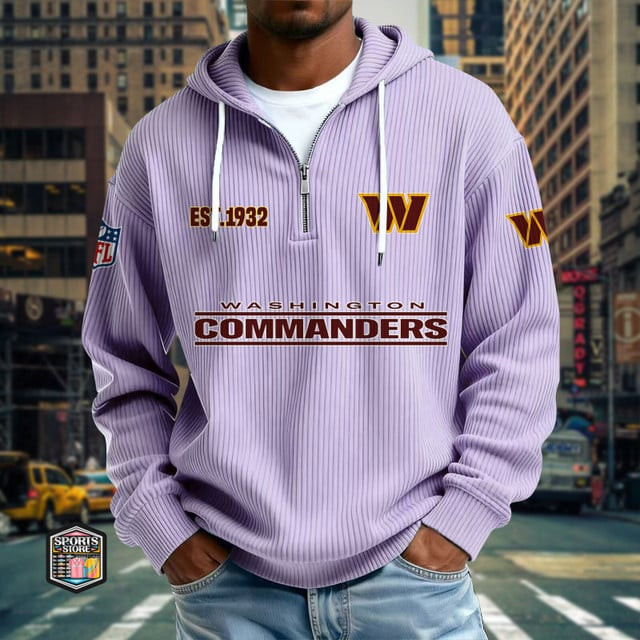 Washington Commanders Ribbed Texture Zipper Long Sleeve Hoodie PBXGQN4