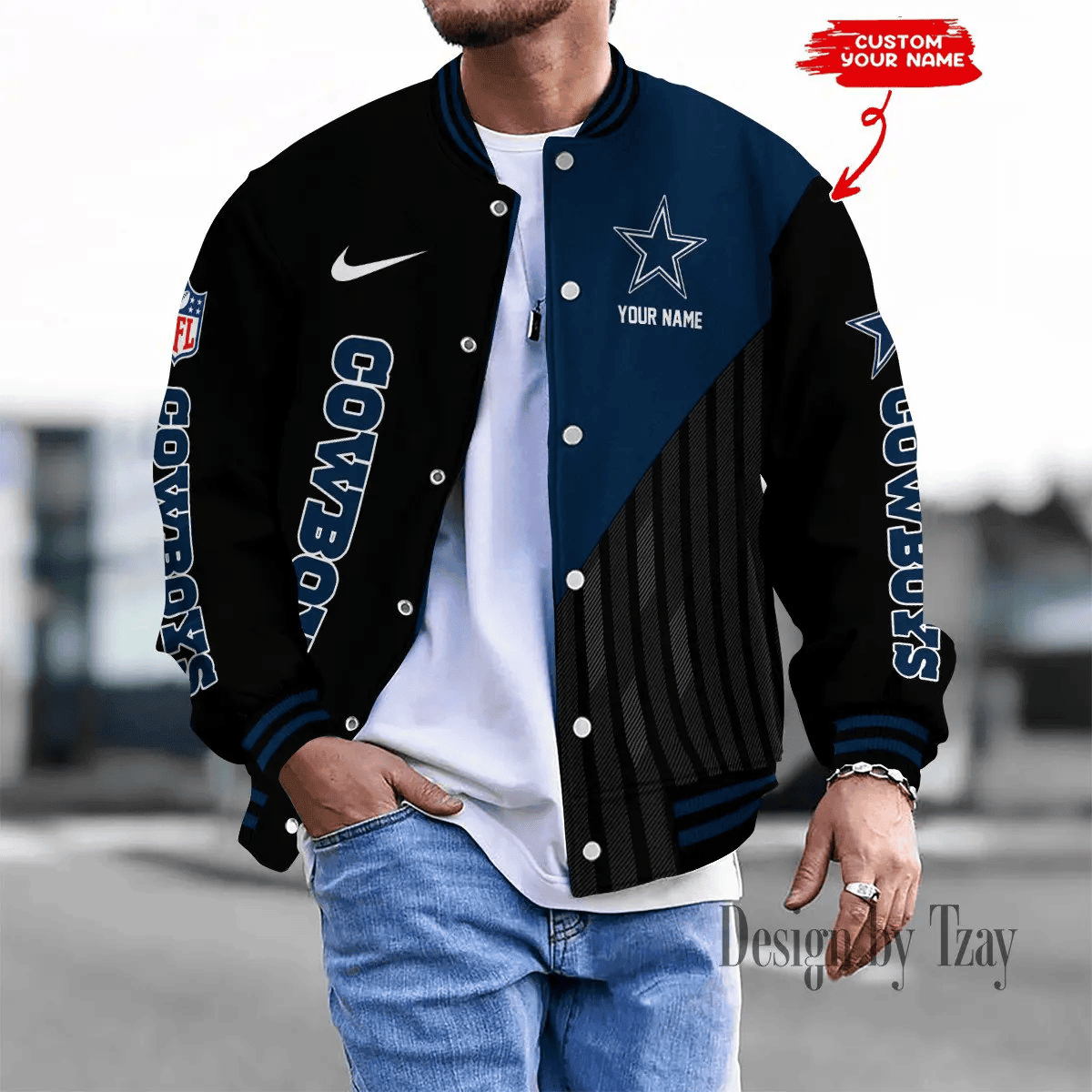 SPTBBJACKET105-Dallas Cowboys Personalized New Baseball Jacket Gifts For Fan