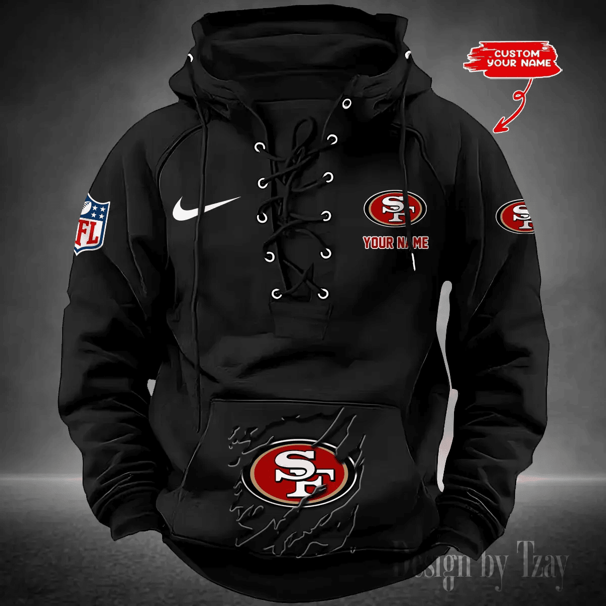 SPTS9HLUH028-San Francisco 49ers Men's Hooded Lace-up Hoodie