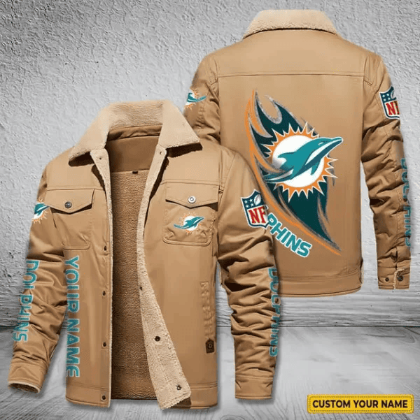 Miami Dolphins Personalized Men's Winter Cargo Jacket Fur Collar Fleece PB9D3V7
