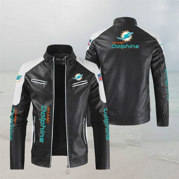 Miami Dolphins Stand Collar Leather Jacket PBQIO00