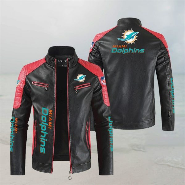 Miami Dolphins Stand Collar Leather Jacket PBQIO00