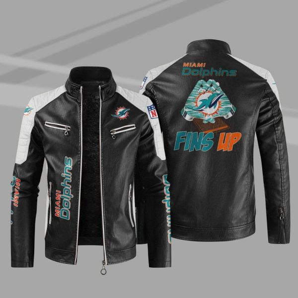 Miami Dolphins Stand Collar Leather Jacket PB69GWI