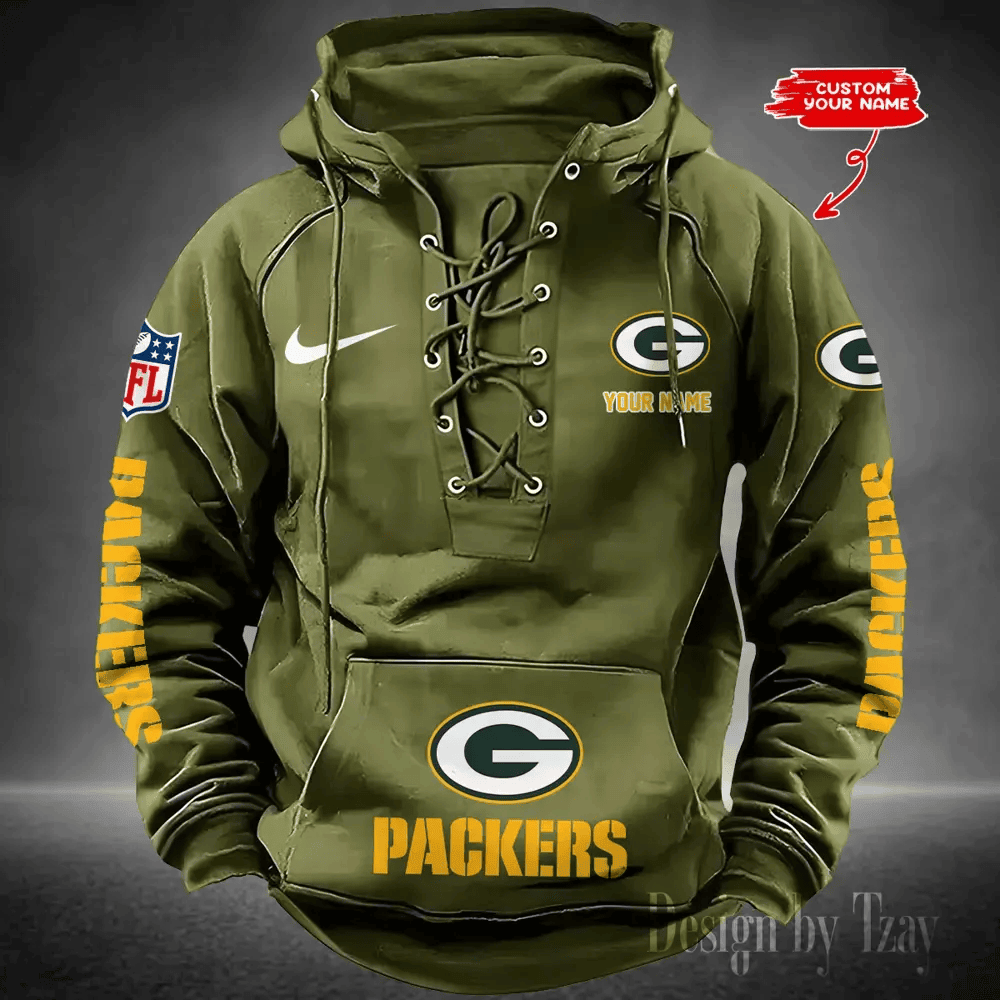 SPTS9HLUH076-Green Bay Packers Men's Hooded Lace-up Hoodie