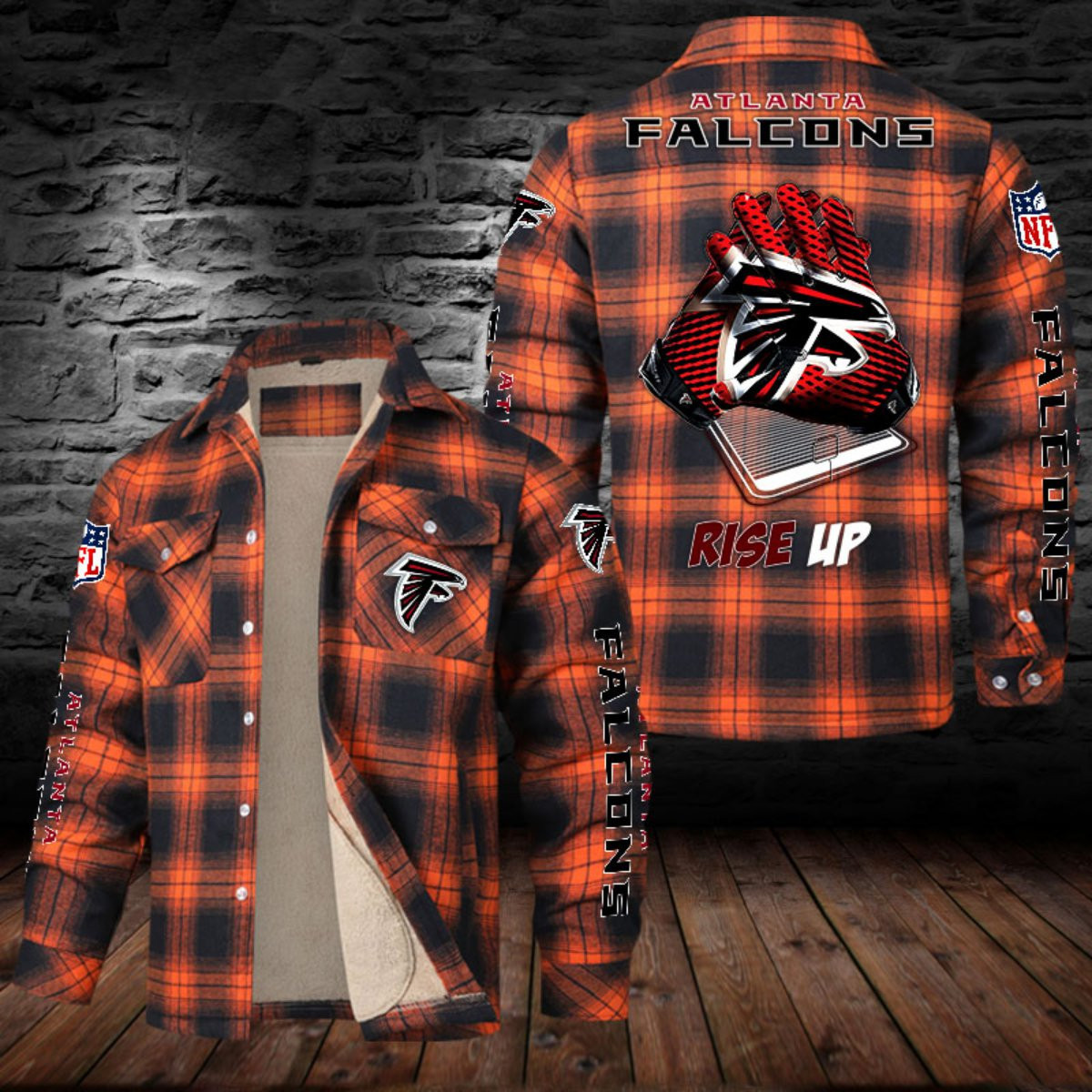 Atlanta Falcons Sherpa Lined Plaid Flannel Button Shirt PBKGAJ8