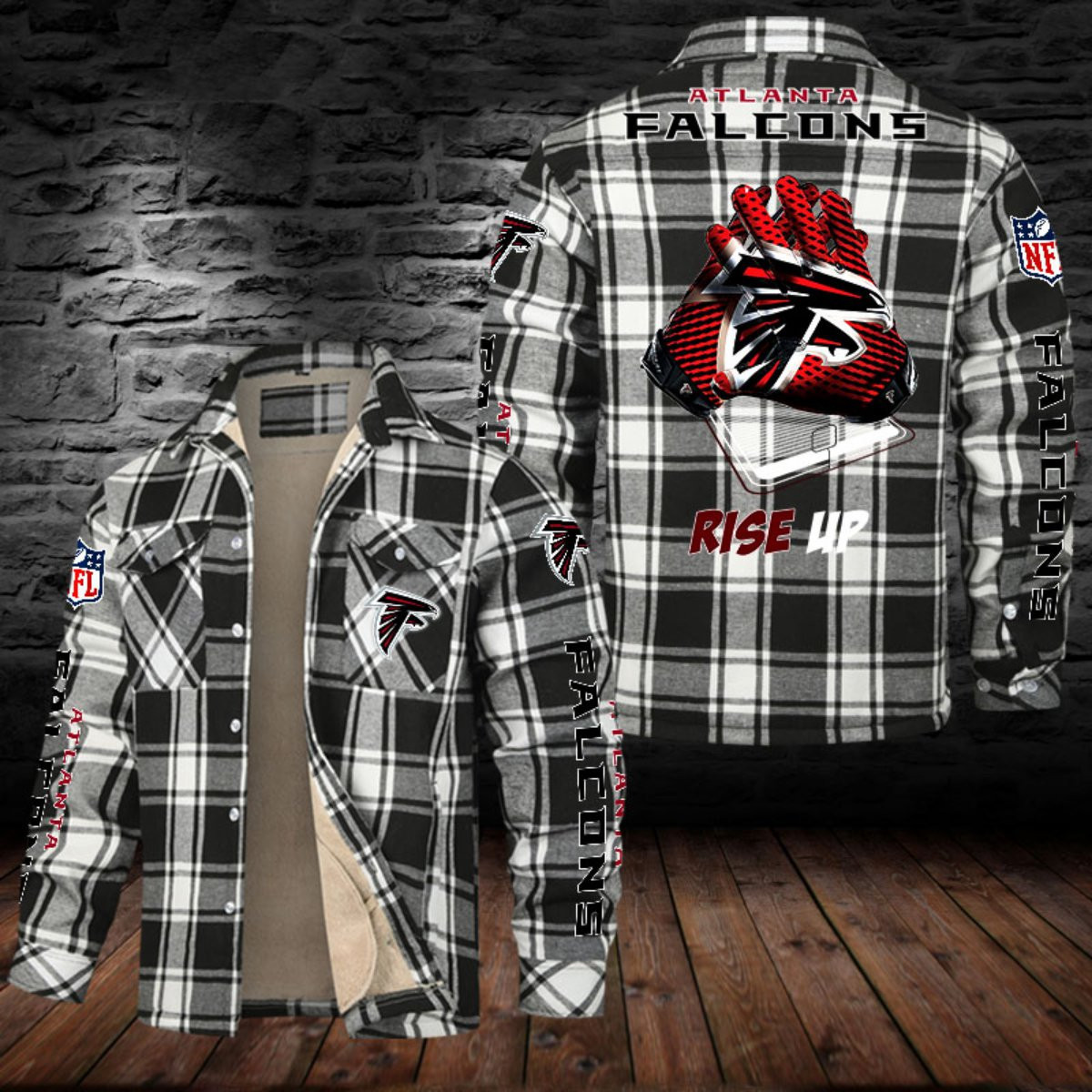 Atlanta Falcons Sherpa Lined Plaid Flannel Button Shirt PBKGAJ8