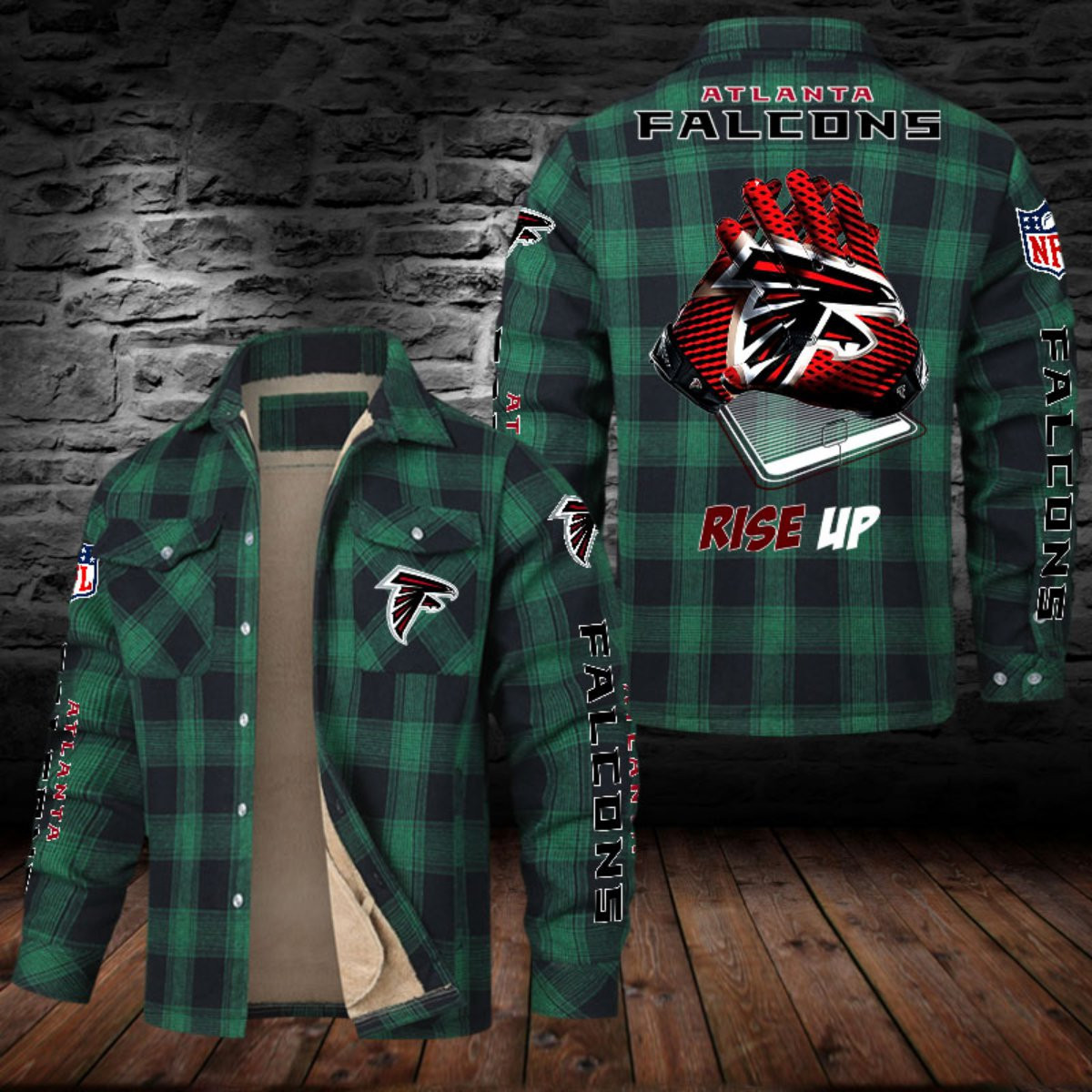 Atlanta Falcons Sherpa Lined Plaid Flannel Button Shirt PBKGAJ8