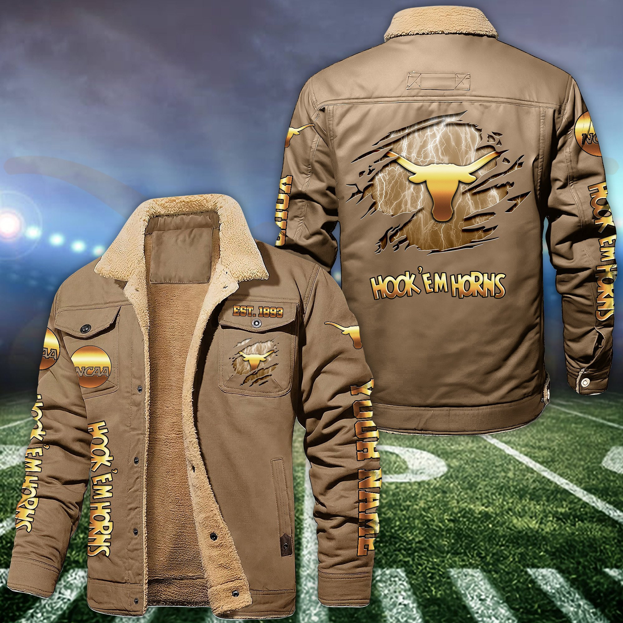 Texas Longhorns Fleece Lined Cargo Jacket Custom Your Name 2024 version PBT9M2R