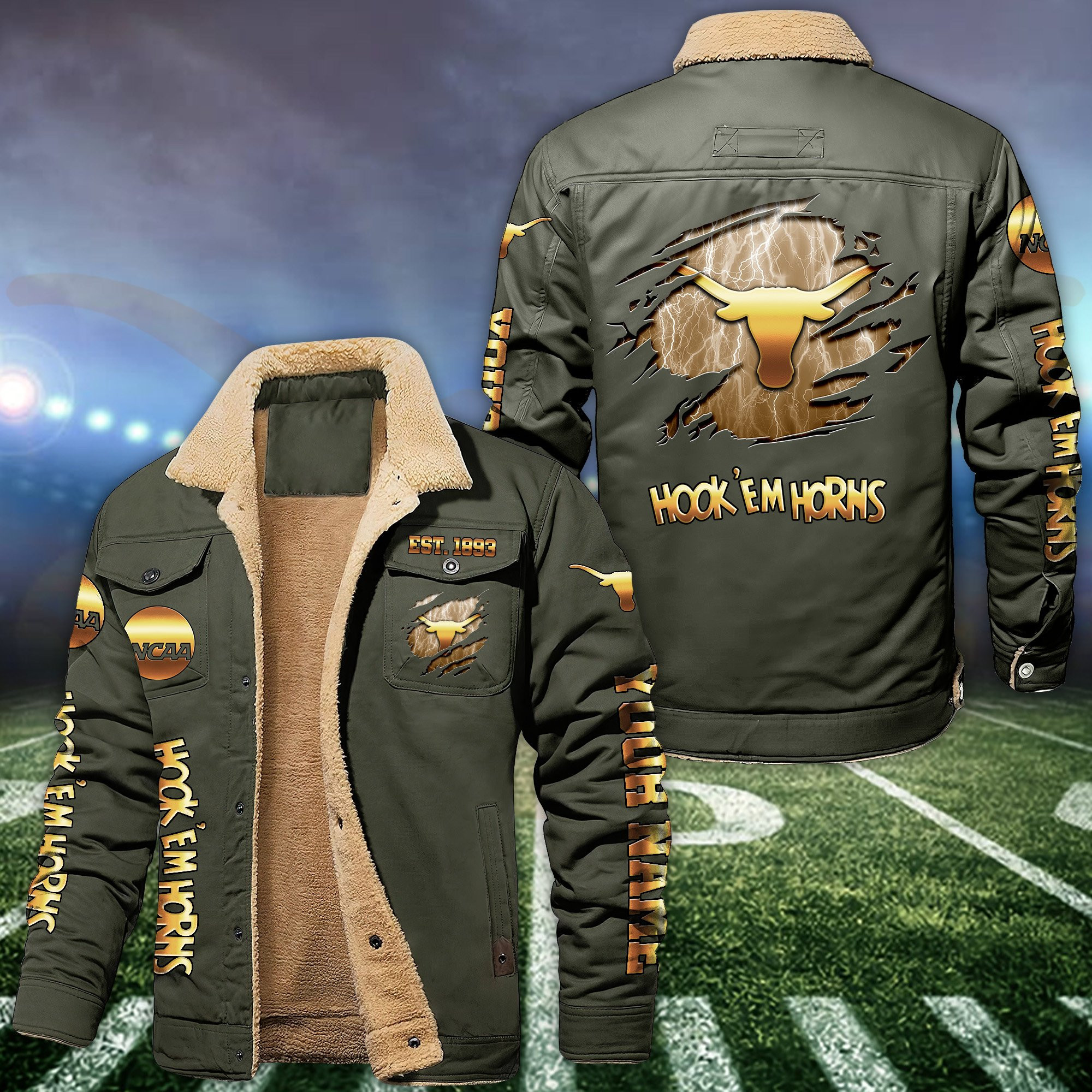Texas Longhorns Fleece Lined Cargo Jacket Custom Your Name 2024 version PBT9M2R