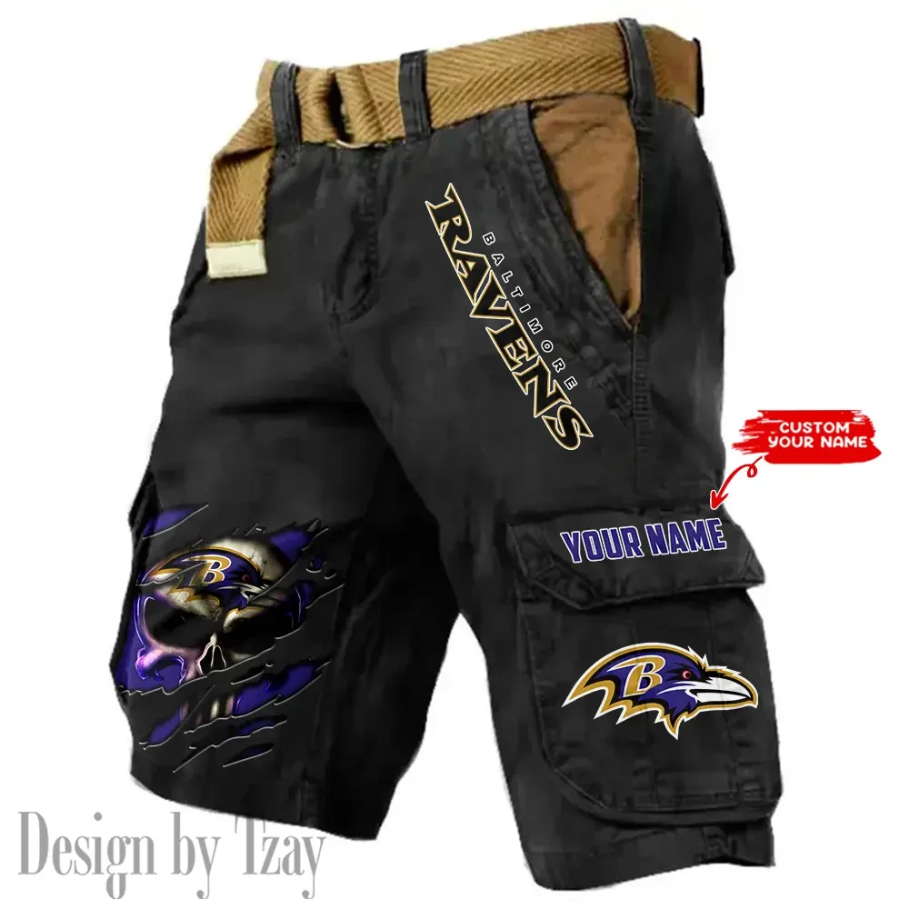 Baltimore Ravens Pocket Print Cargo Shorts (Belt Not Included) trending 2025 PBNLM87