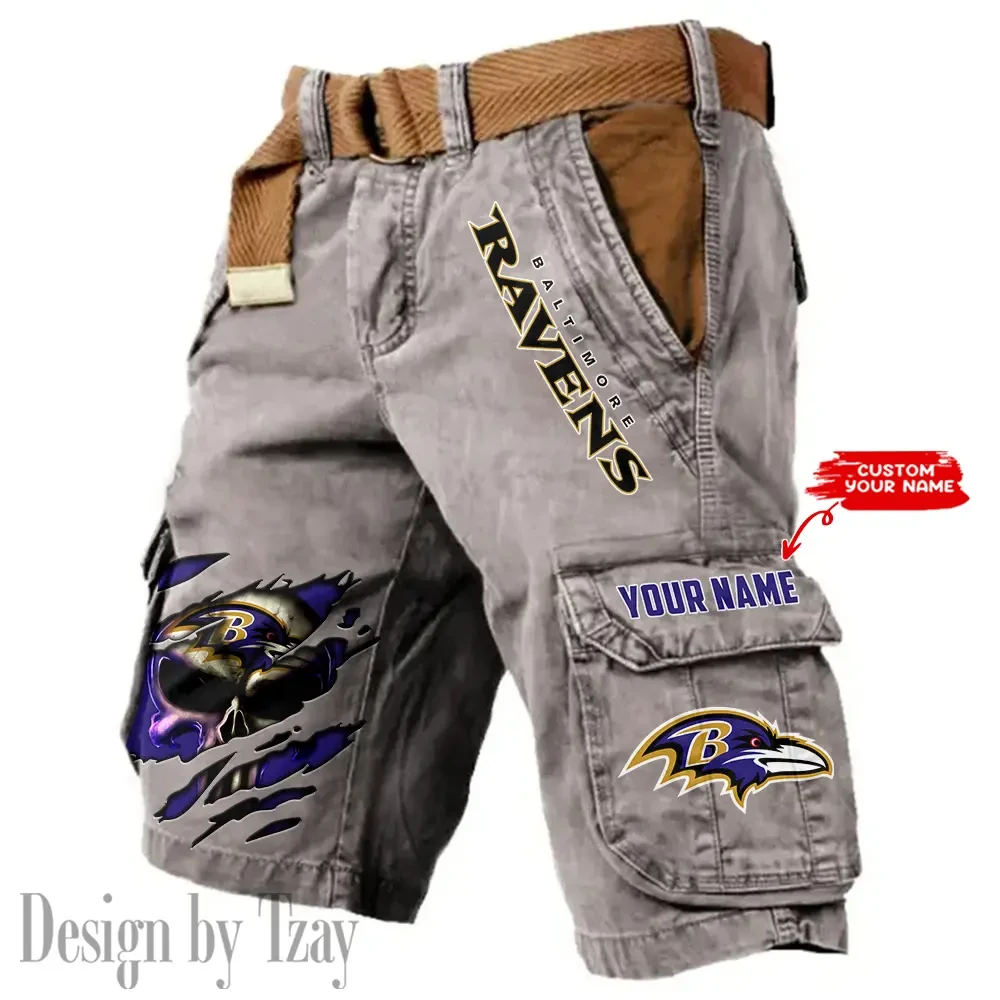 Baltimore Ravens Pocket Print Cargo Shorts (Belt Not Included) trending 2025 PBNLM87