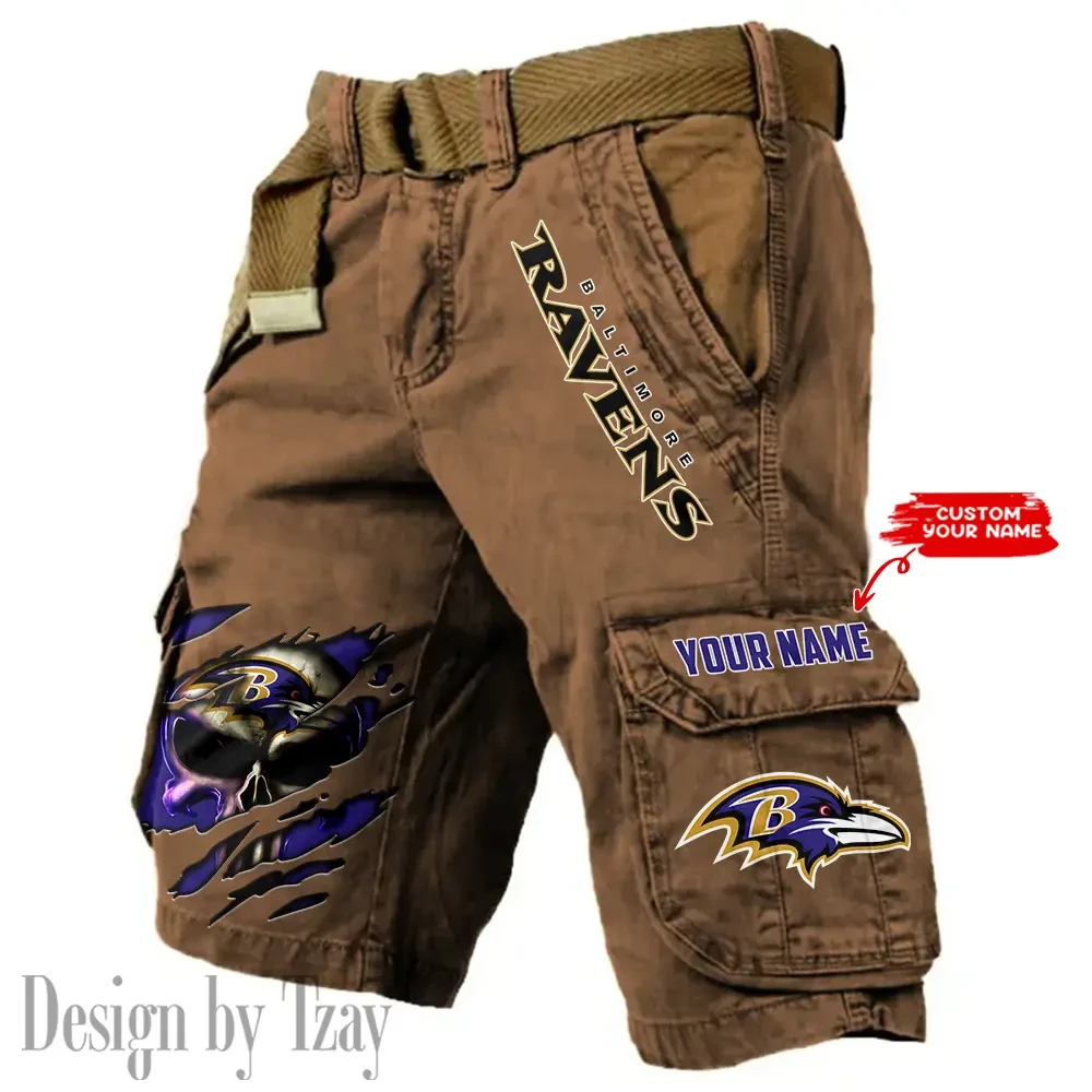 Baltimore Ravens Pocket Print Cargo Shorts (Belt Not Included) trending 2025 PBNLM87
