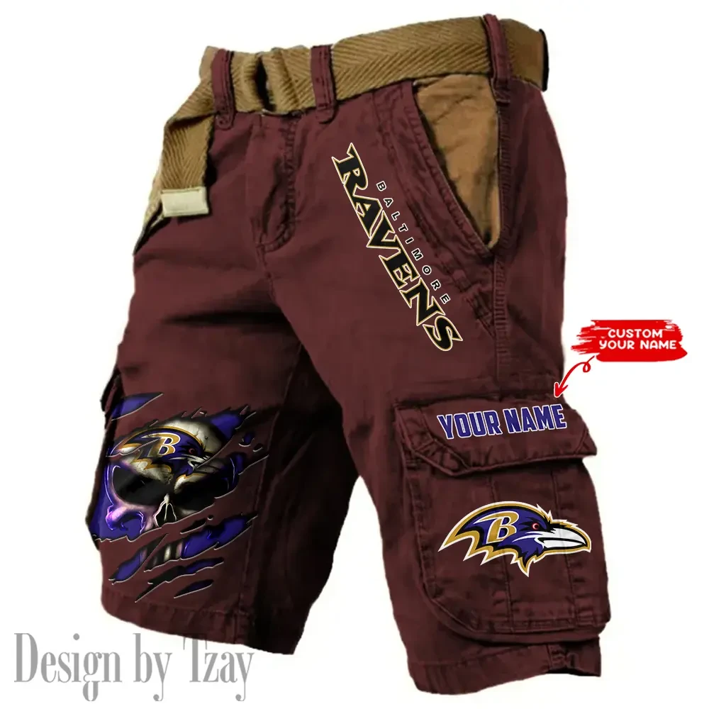 Baltimore Ravens Pocket Print Cargo Shorts (Belt Not Included) trending 2025 PBNLM87