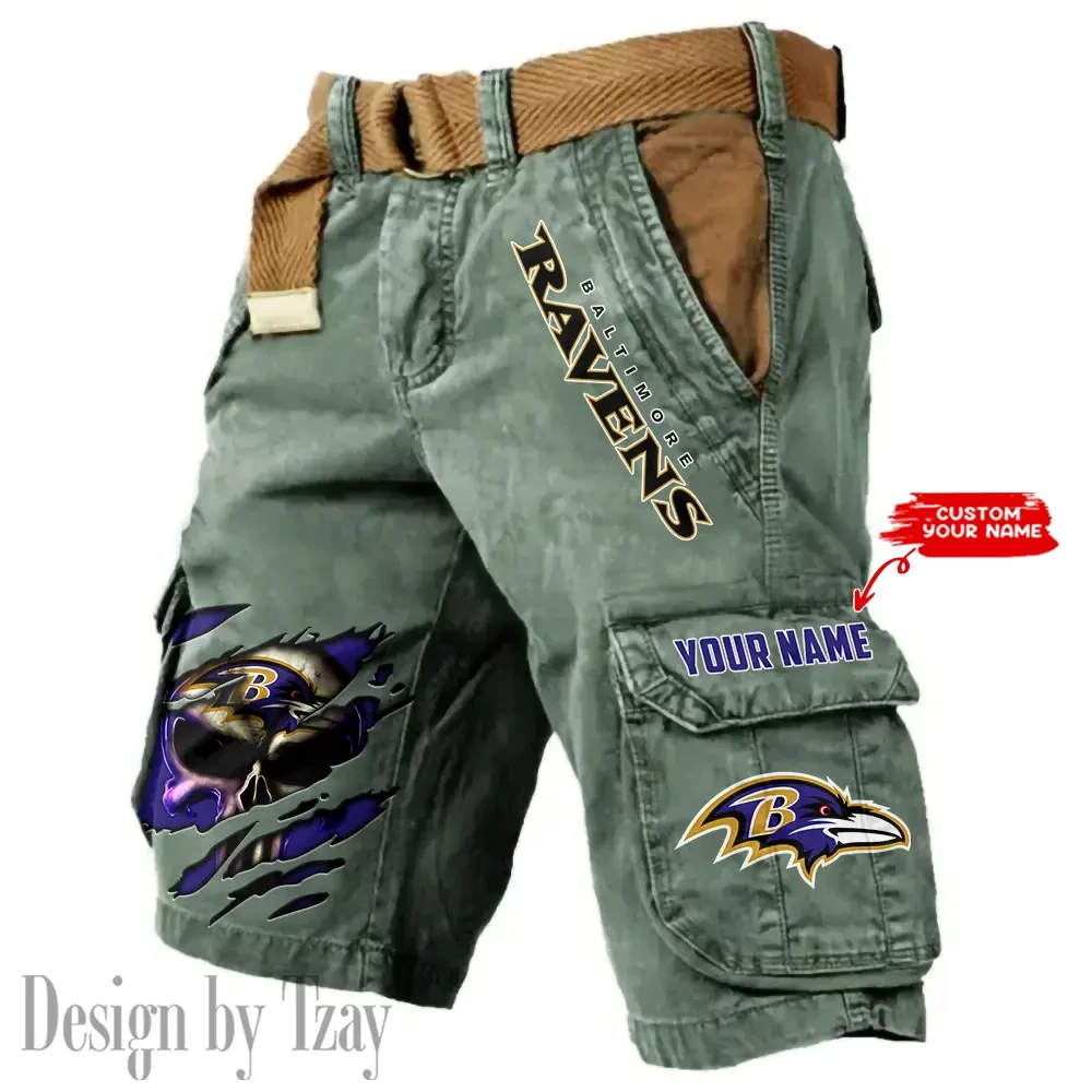 Baltimore Ravens Pocket Print Cargo Shorts (Belt Not Included) trending 2025 PBNLM87