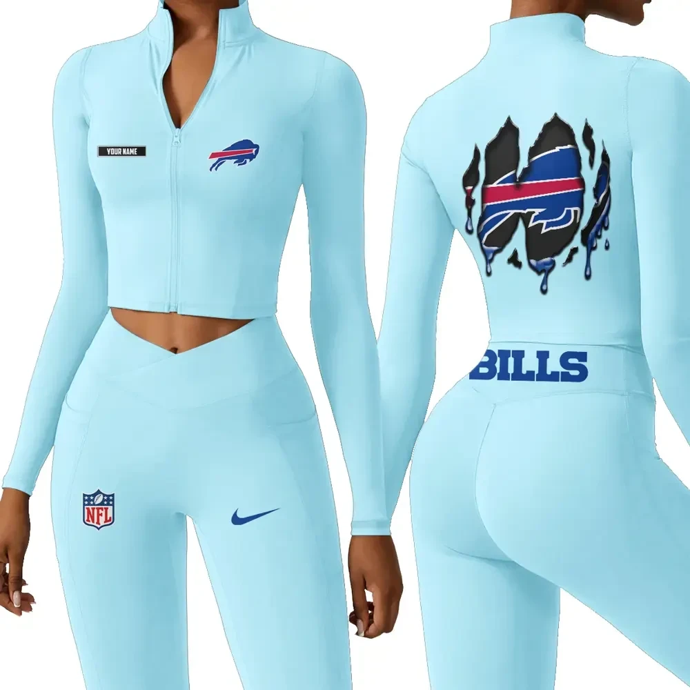 Buffalo Bills Zipper Sports Top Women Gym Long Sleeve for Fitness SPTZSTW137