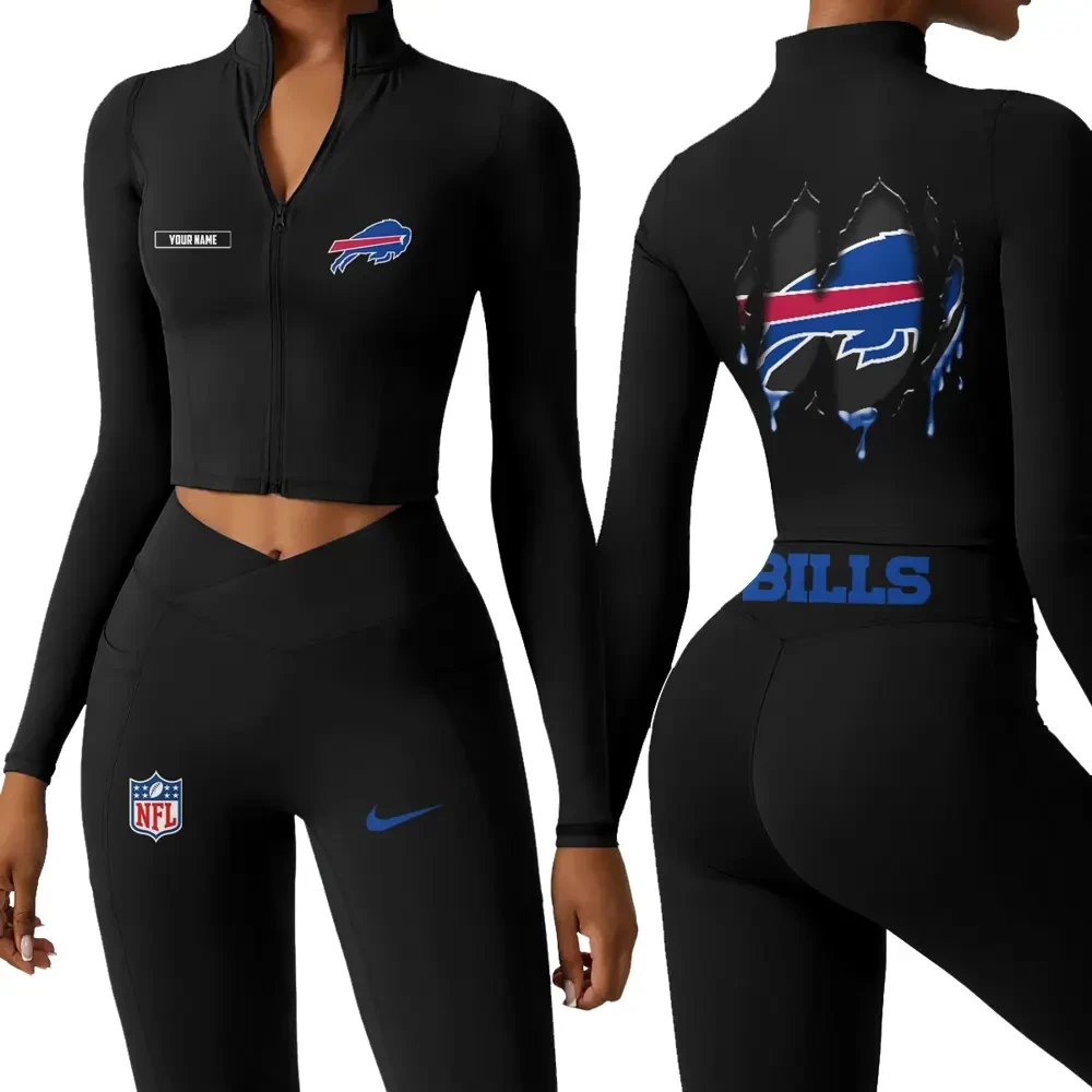 Buffalo Bills Zipper Sports Top Women Gym Long Sleeve for Fitness PBMOOA4
