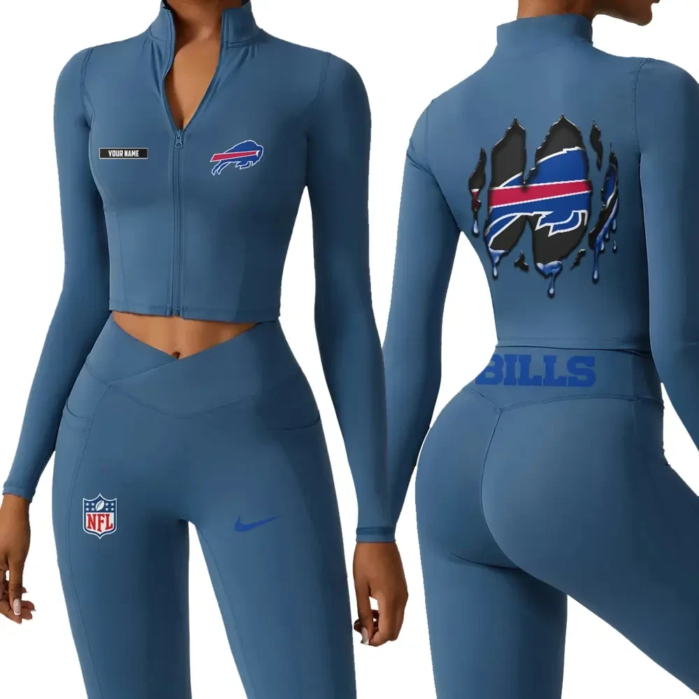 Buffalo Bills Zipper Sports Top Women Gym Long Sleeve for Fitness PBMOOA4