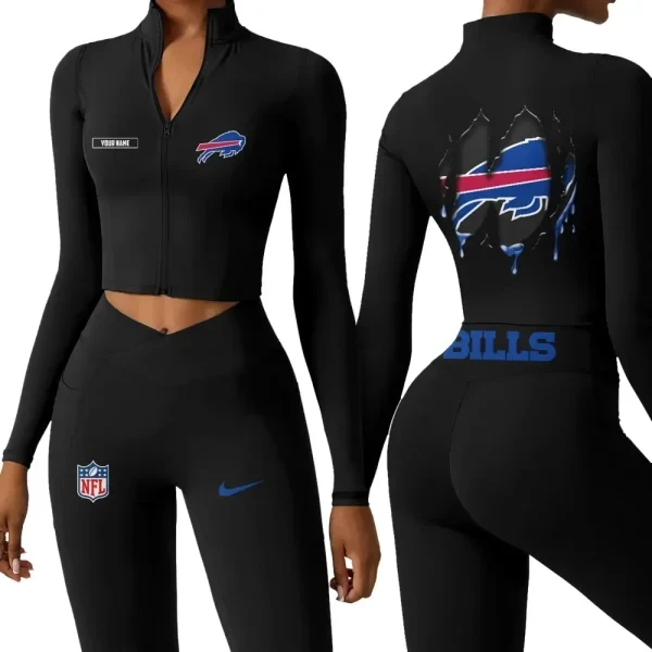 Buffalo Bills Zipper Sports Top Women Gym Long Sleeve for Fitness PBMOOA4