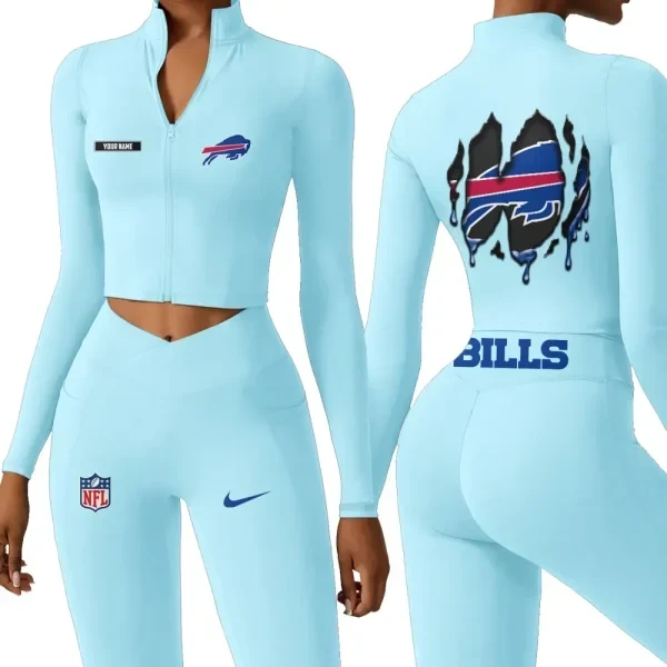 Buffalo Bills Zipper Sports Top Women Gym Long Sleeve for Fitness PBMOOA4