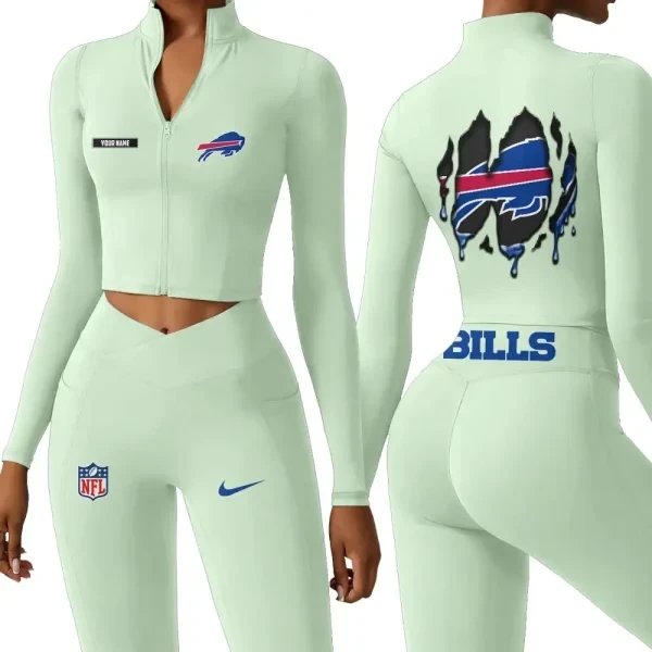 Buffalo Bills Zipper Sports Top Women Gym Long Sleeve for Fitness PBMOOA4