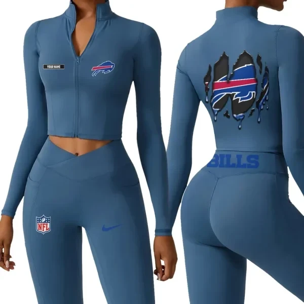 Buffalo Bills Zipper Sports Top Women Gym Long Sleeve for Fitness PBMOOA4