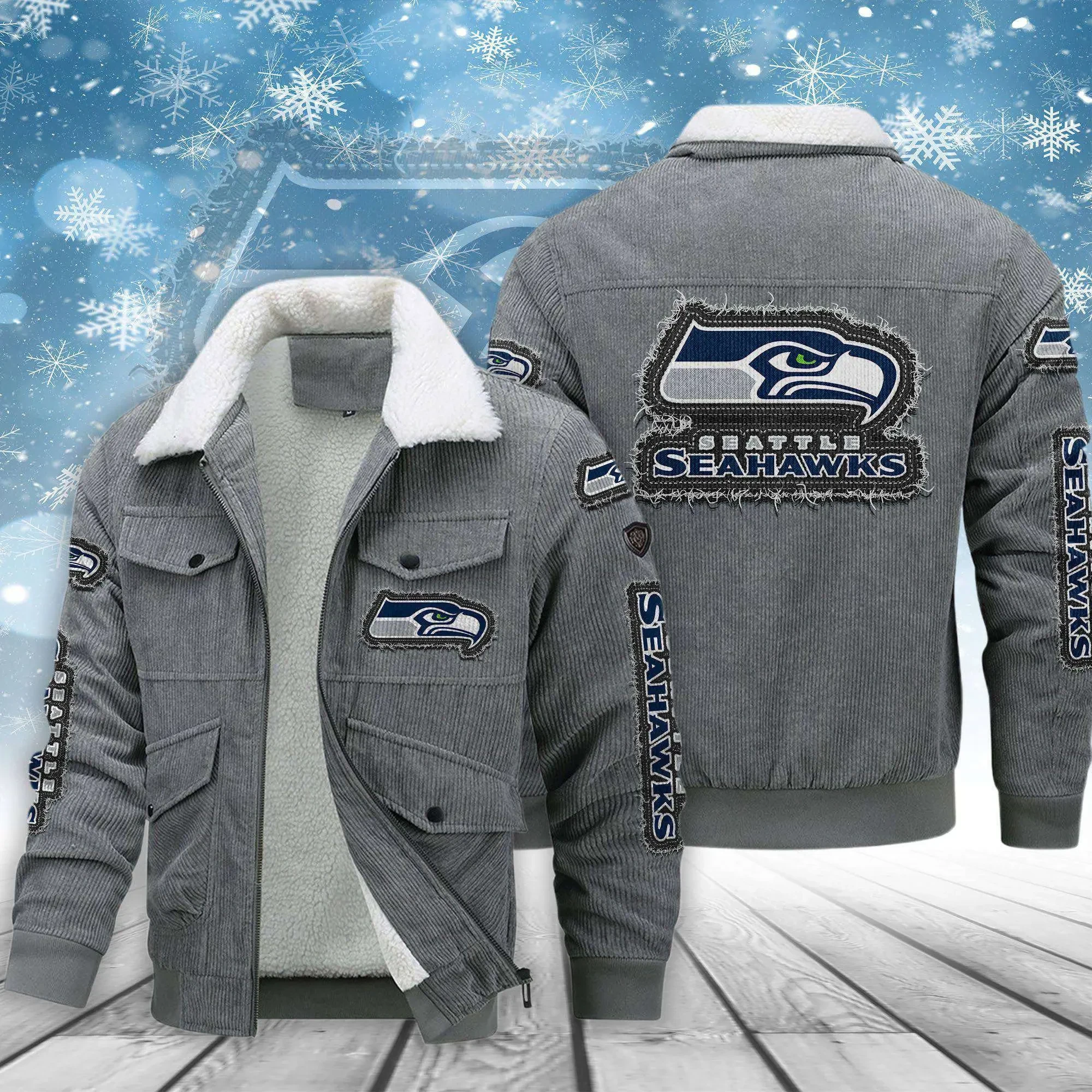 Seattle Seahawks Men's Thickened Corduroy Jacket PBUZ5XM