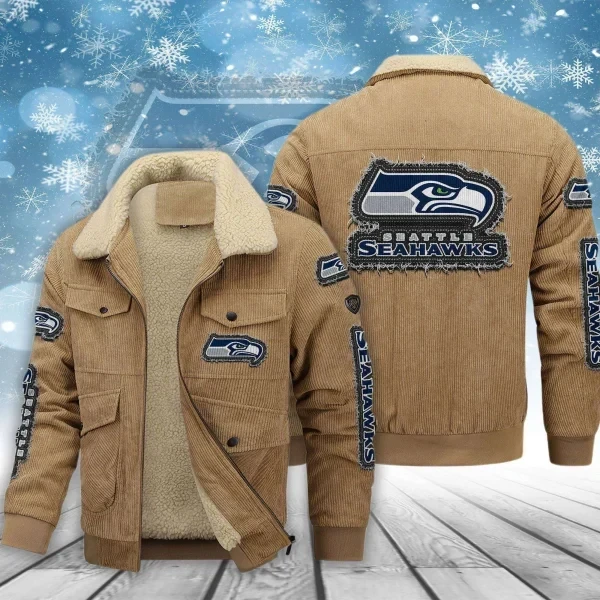 Seattle Seahawks Men's Thickened Corduroy Jacket PBUZ5XM