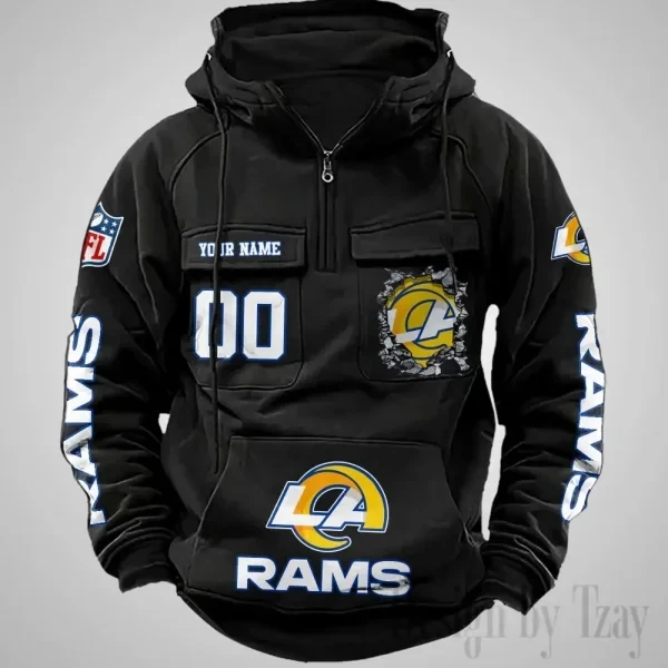 Los Angeles Rams Long Sleeve Zipper Pocket Clothing Hooded Pullover Male Retro PBY14VK