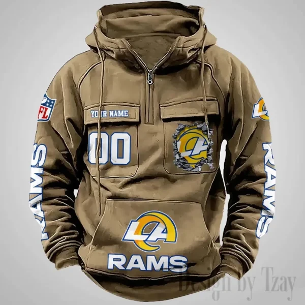 Los Angeles Rams Long Sleeve Zipper Pocket Clothing Hooded Pullover Male Retro PBY14VK
