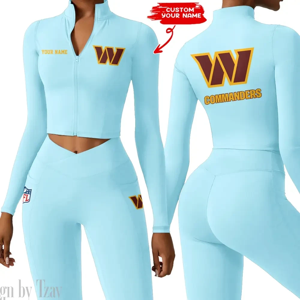 Washington Commanders Zipper Sports Top Women Gym Long Sleeve for Fitness PBVB7B5