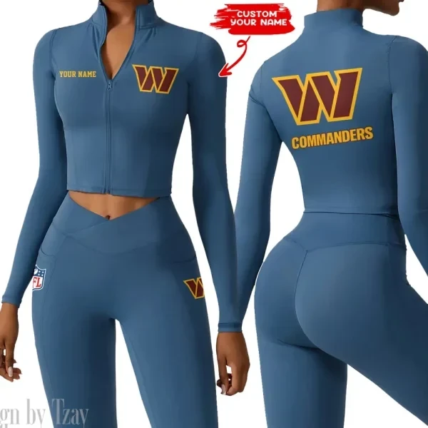 Washington Commanders Zipper Sports Top Women Gym Long Sleeve for Fitness PBVB7B5