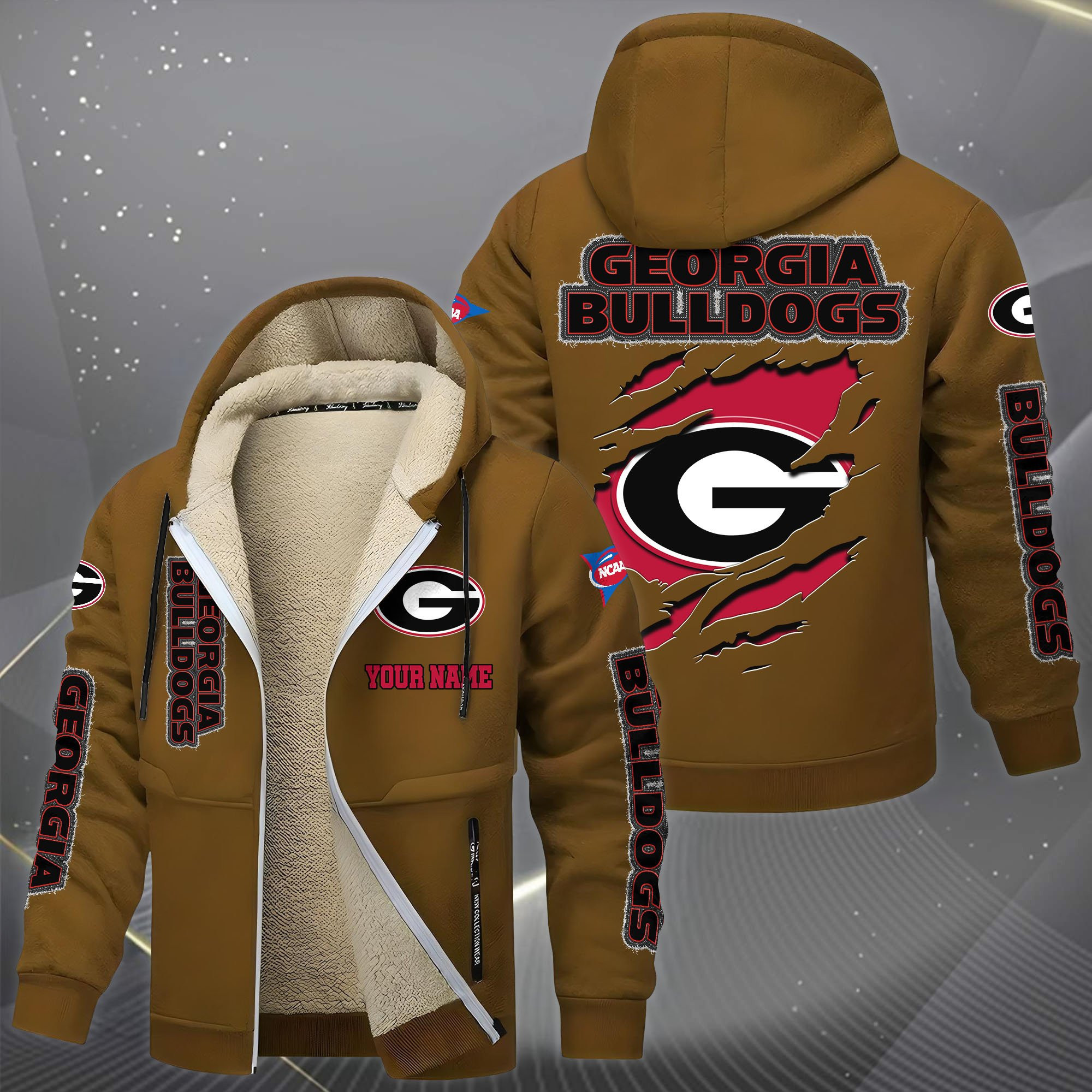 Georgia Bulldogs Hoodie Zip Velvet Coat Custom Your Name, Sport Jacket, Gifts For Fan PBYKJ46