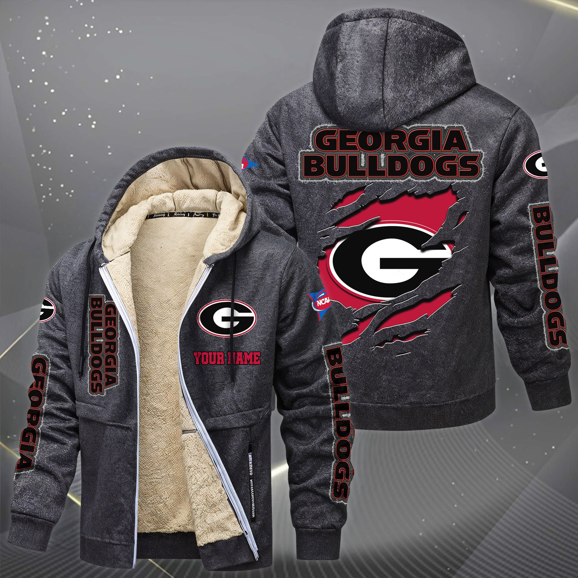 Georgia Bulldogs Hoodie Zip Velvet Coat Custom Your Name, Sport Jacket, Gifts For Fan PBYKJ46