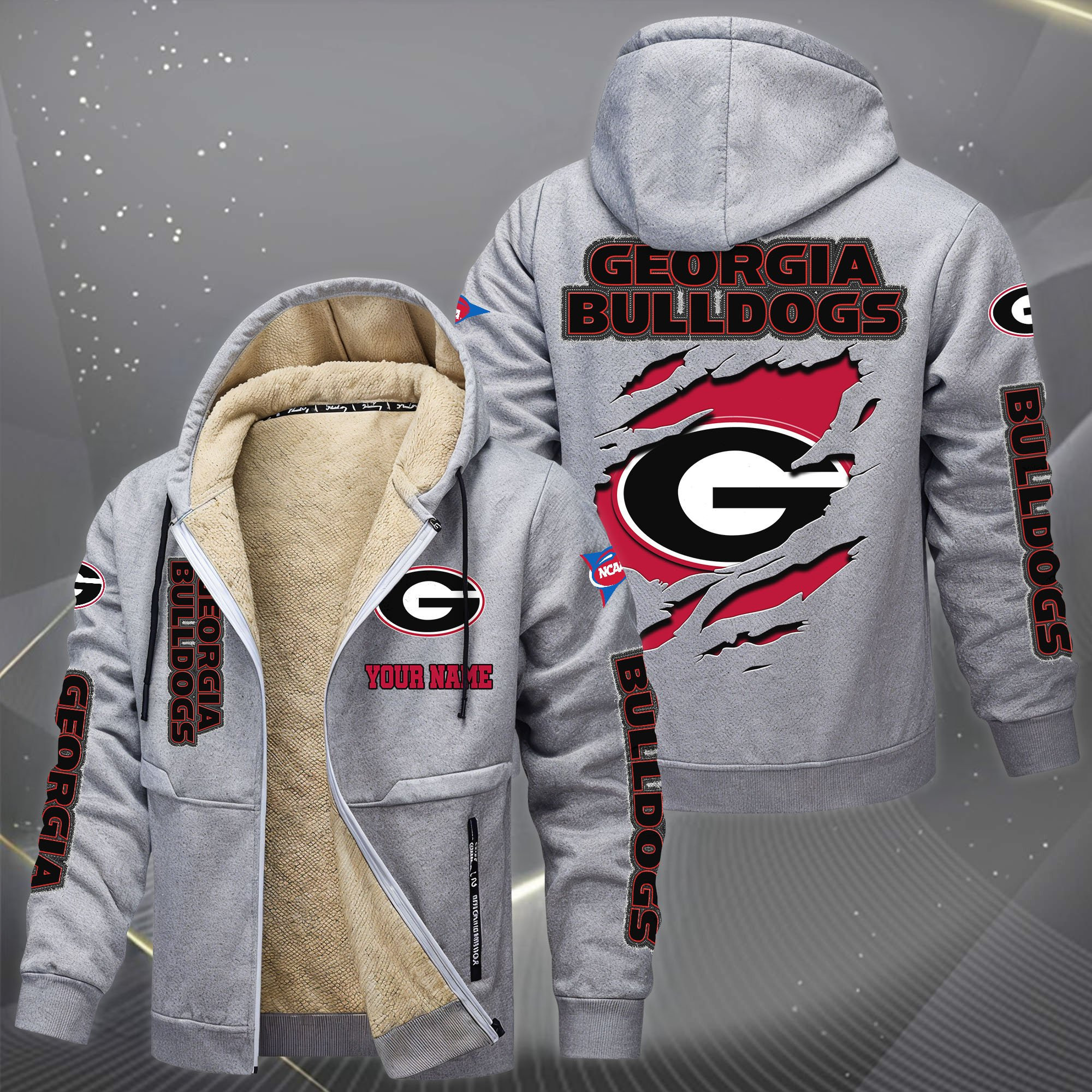 Georgia Bulldogs Hoodie Zip Velvet Coat Custom Your Name, Sport Jacket, Gifts For Fan PBYKJ46