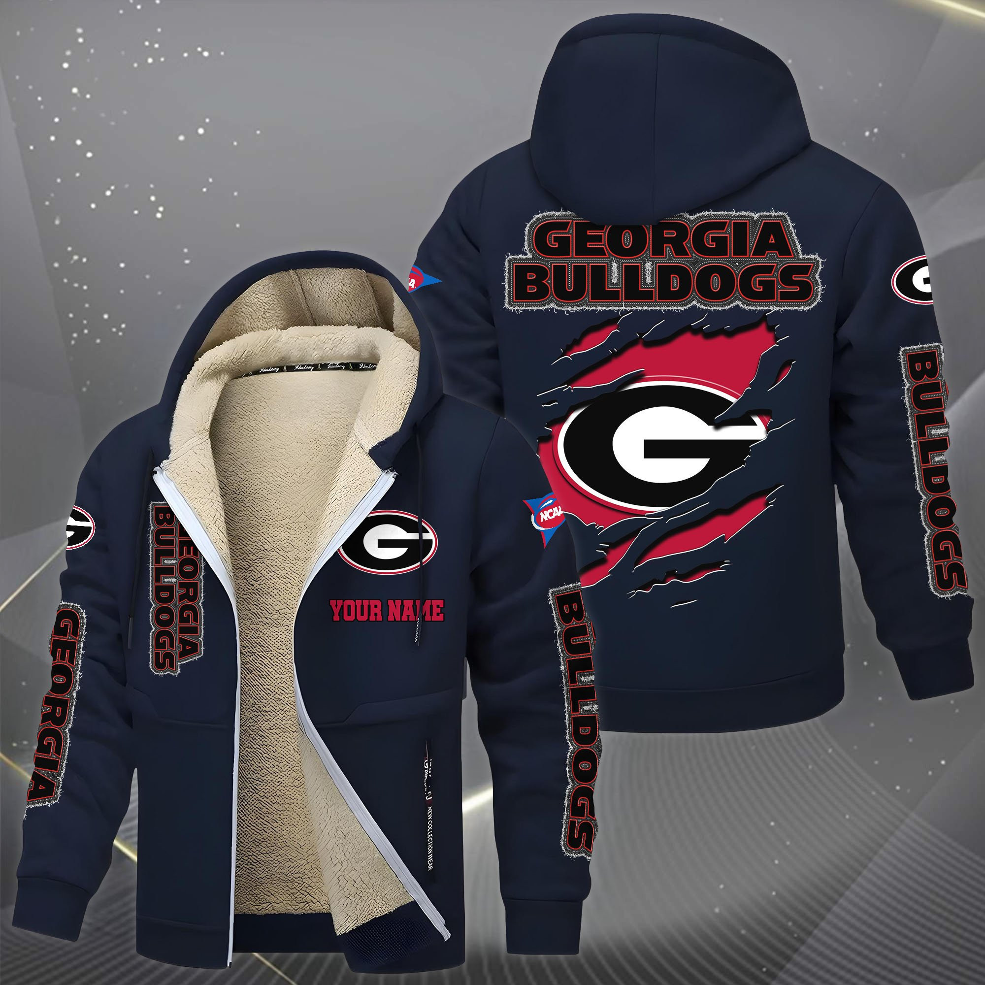 Georgia Bulldogs Hoodie Zip Velvet Coat Custom Your Name, Sport Jacket, Gifts For Fan PBYKJ46