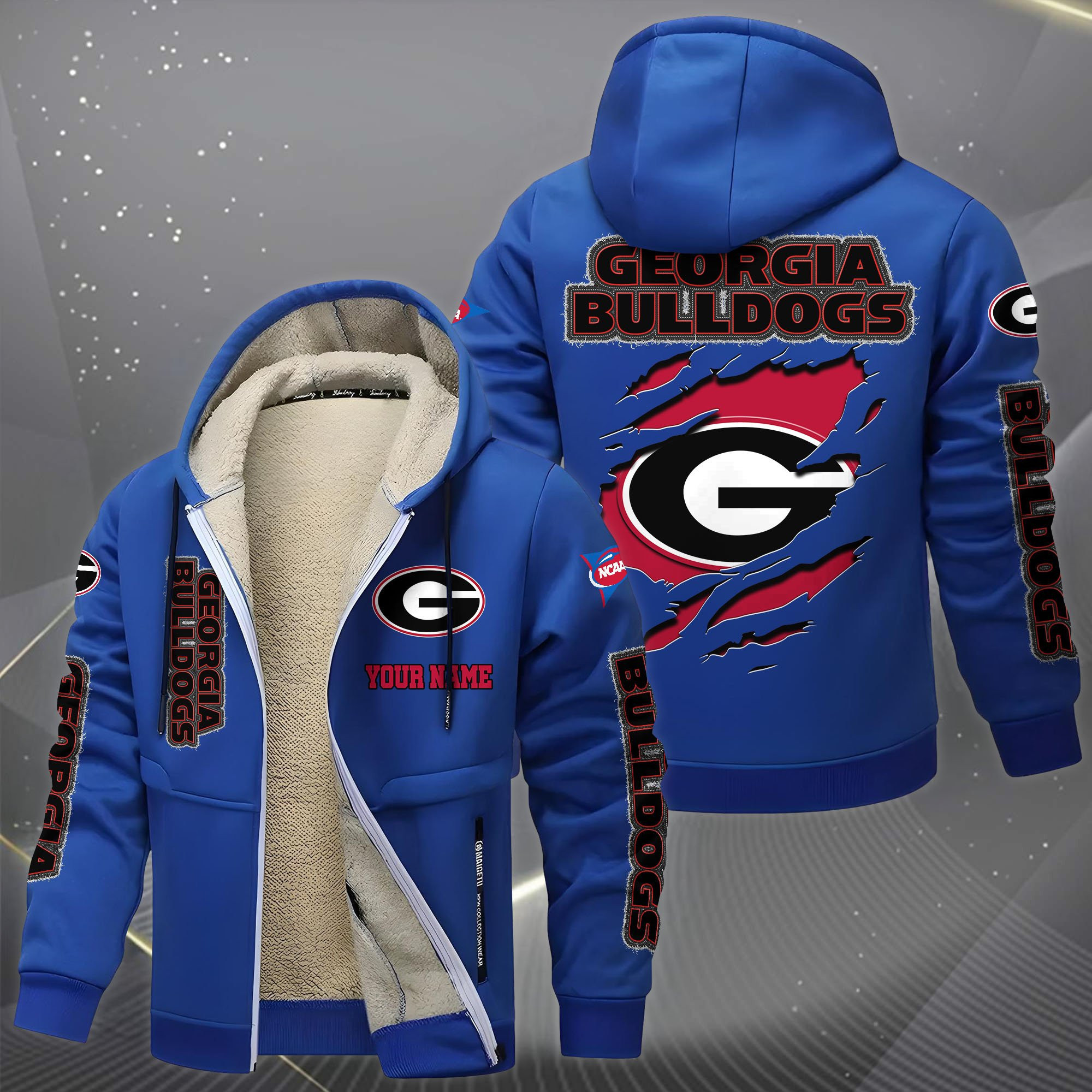 Georgia Bulldogs Hoodie Zip Velvet Coat Custom Your Name, Sport Jacket, Gifts For Fan PBYKJ46