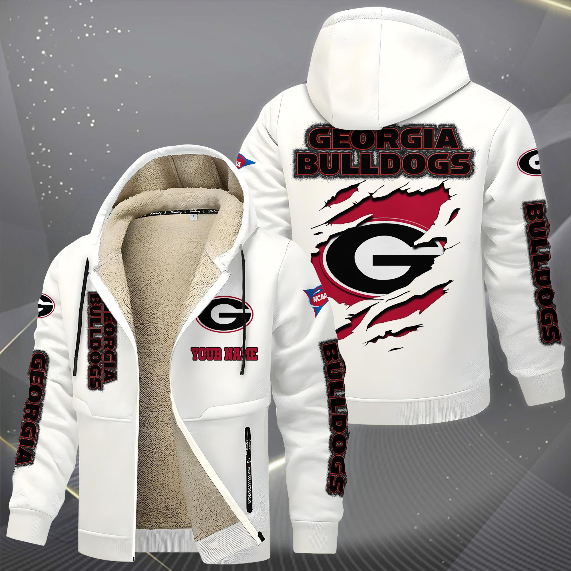 Georgia Bulldogs Hoodie Zip Velvet Coat Custom Your Name, Sport Jacket, Gifts For Fan PBYKJ46