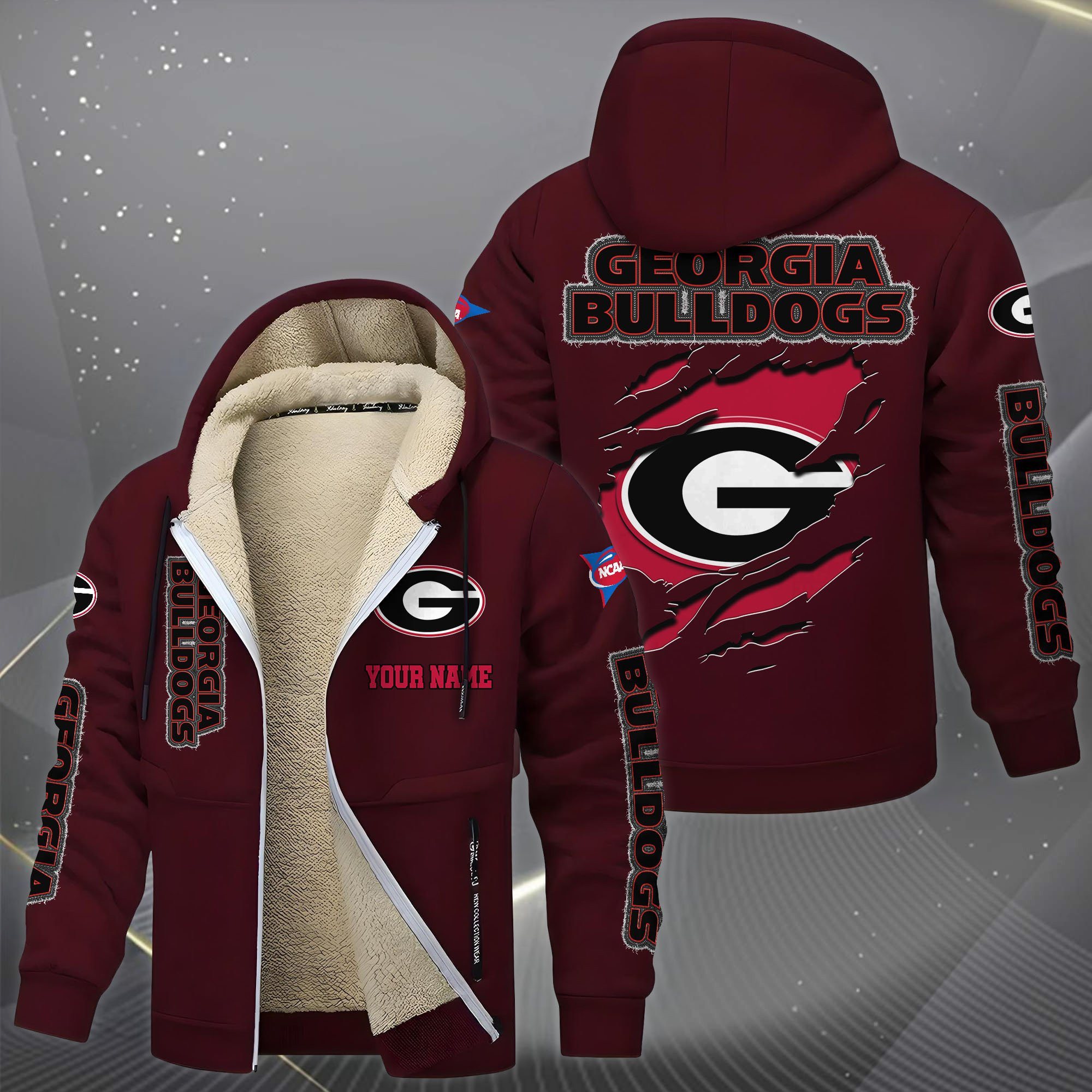 Georgia Bulldogs Hoodie Zip Velvet Coat Custom Your Name, Sport Jacket, Gifts For Fan PBYKJ46