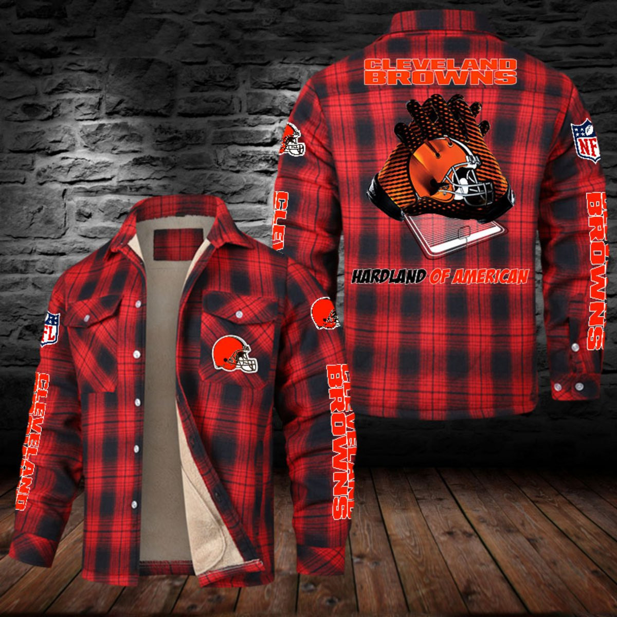 Cleveland Browns Sherpa Lined Plaid Flannel Button Shirt PBFXJB2