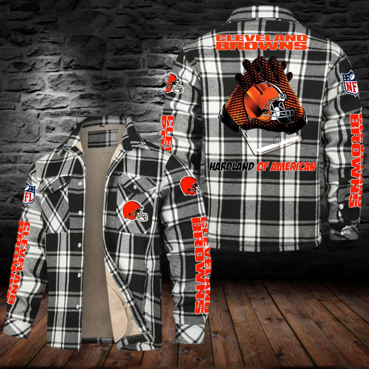 Cleveland Browns Sherpa Lined Plaid Flannel Button Shirt PBFXJB2
