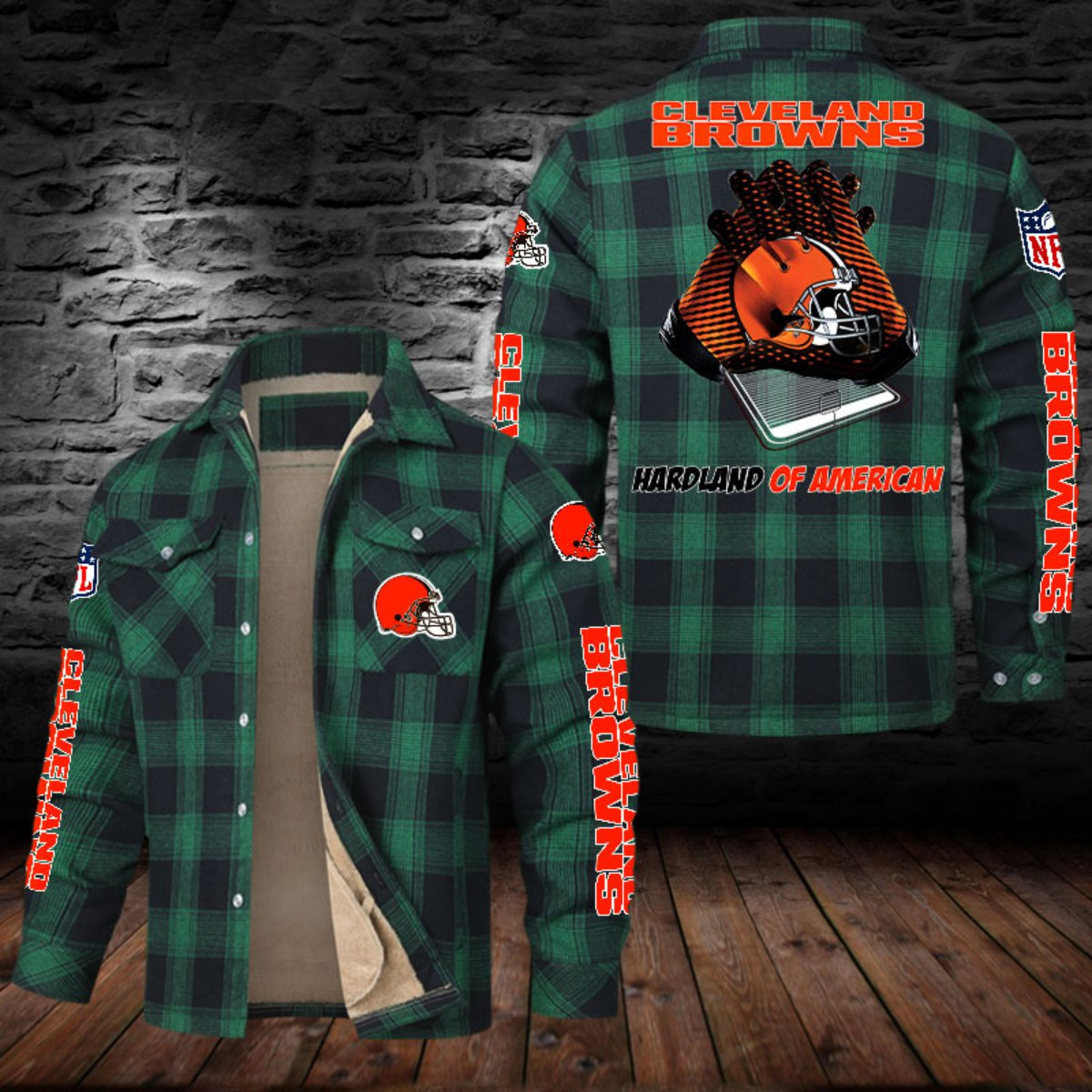 Cleveland Browns Sherpa Lined Plaid Flannel Button Shirt PBFXJB2
