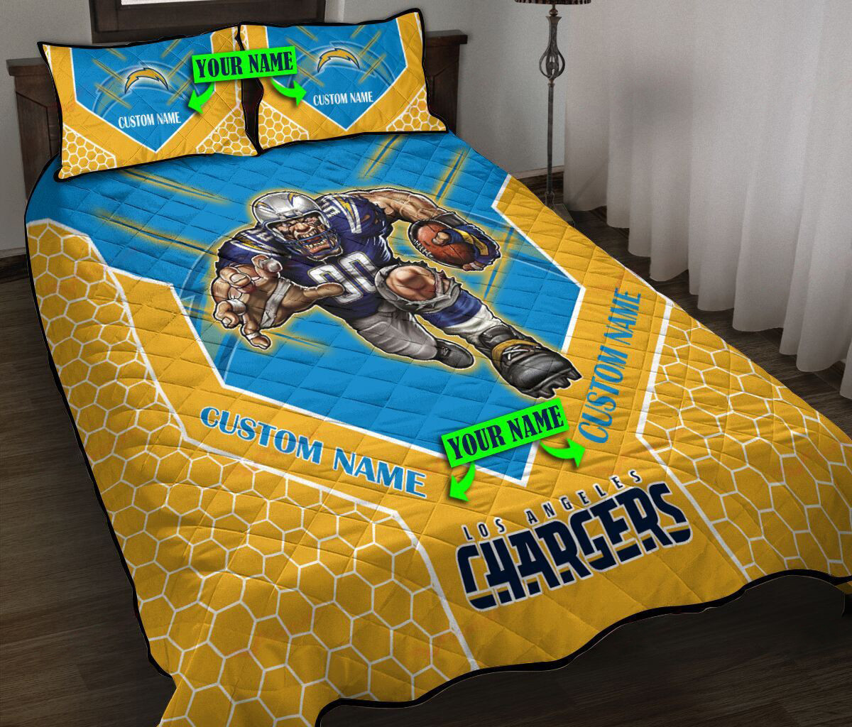Los Angeles Chargers Personalized Quilt Set bg981