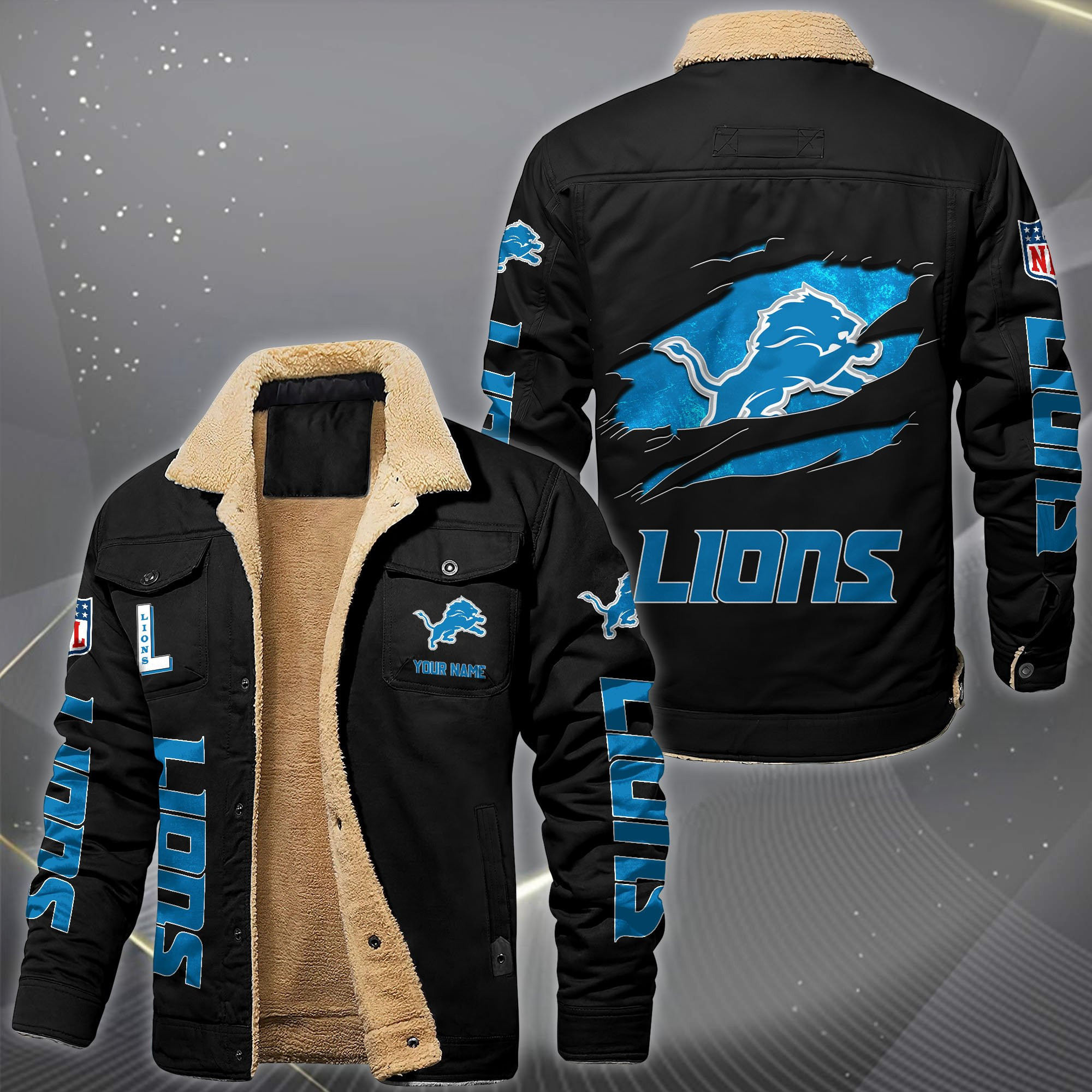 Detroit Lions Fleece Lined Cargo Jacket Custom Your Name PBX7J9K