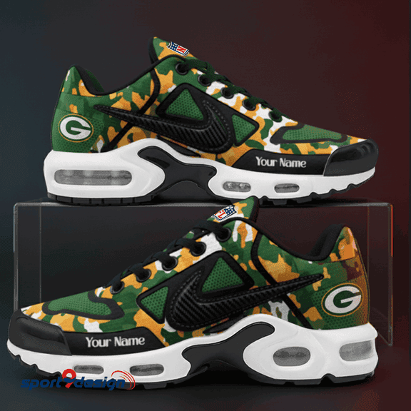 Green Bay Packers Custom Camo Print Athletic T-N Sneakers SPTTNSHOES078