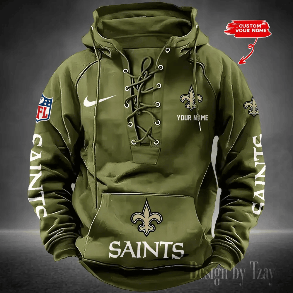 SPTS9HLUH087-New Orleans Saints Men's Hooded Lace-up Hoodie