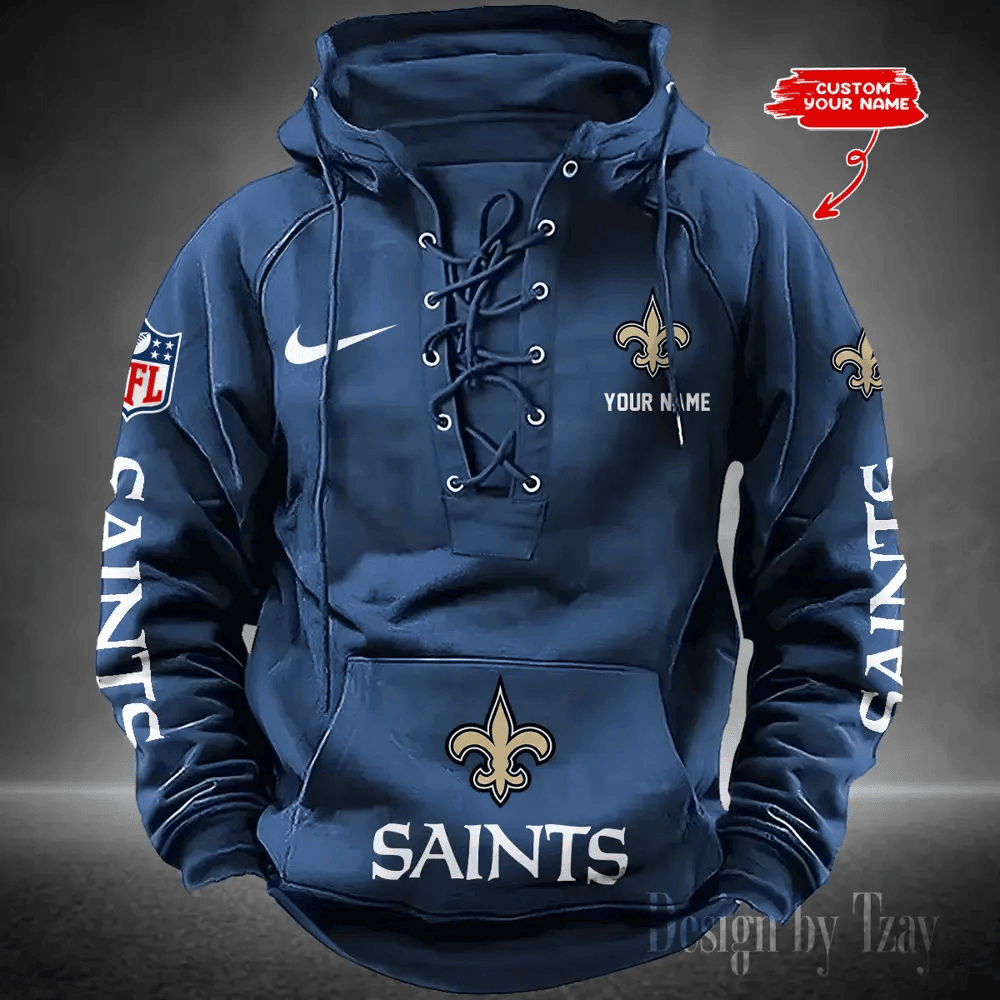 New Orleans Saints Men's Hooded Lace-up Hoodie PBDL4B2