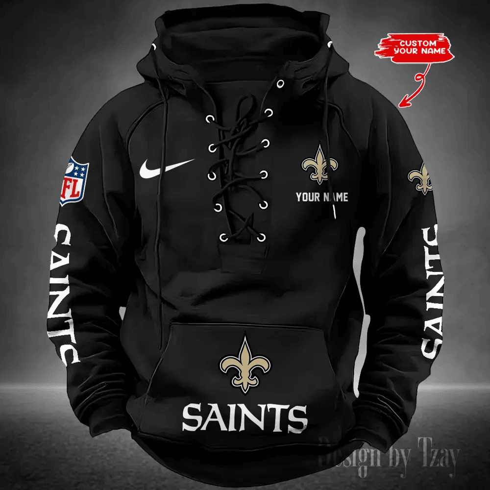 New Orleans Saints Men's Hooded Lace-up Hoodie PBDL4B2
